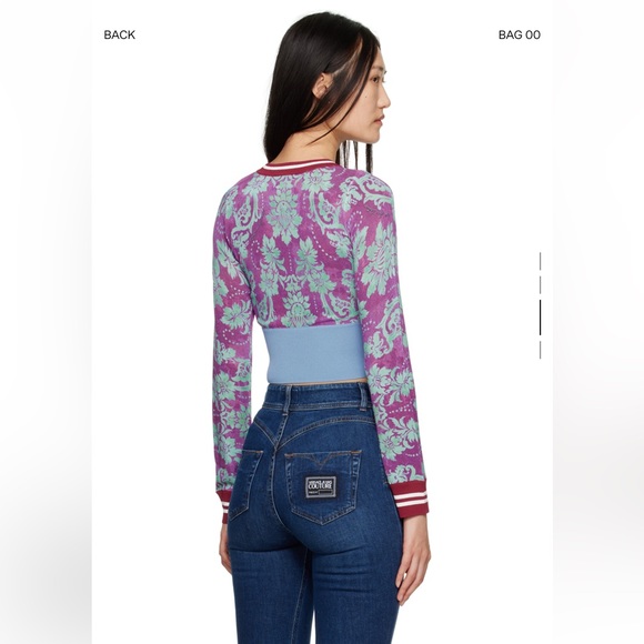 Versace Jeans Couture Multicolor Tapestry Long Sleeve Cropped T-Shirt - XS - Picture 3 of 5